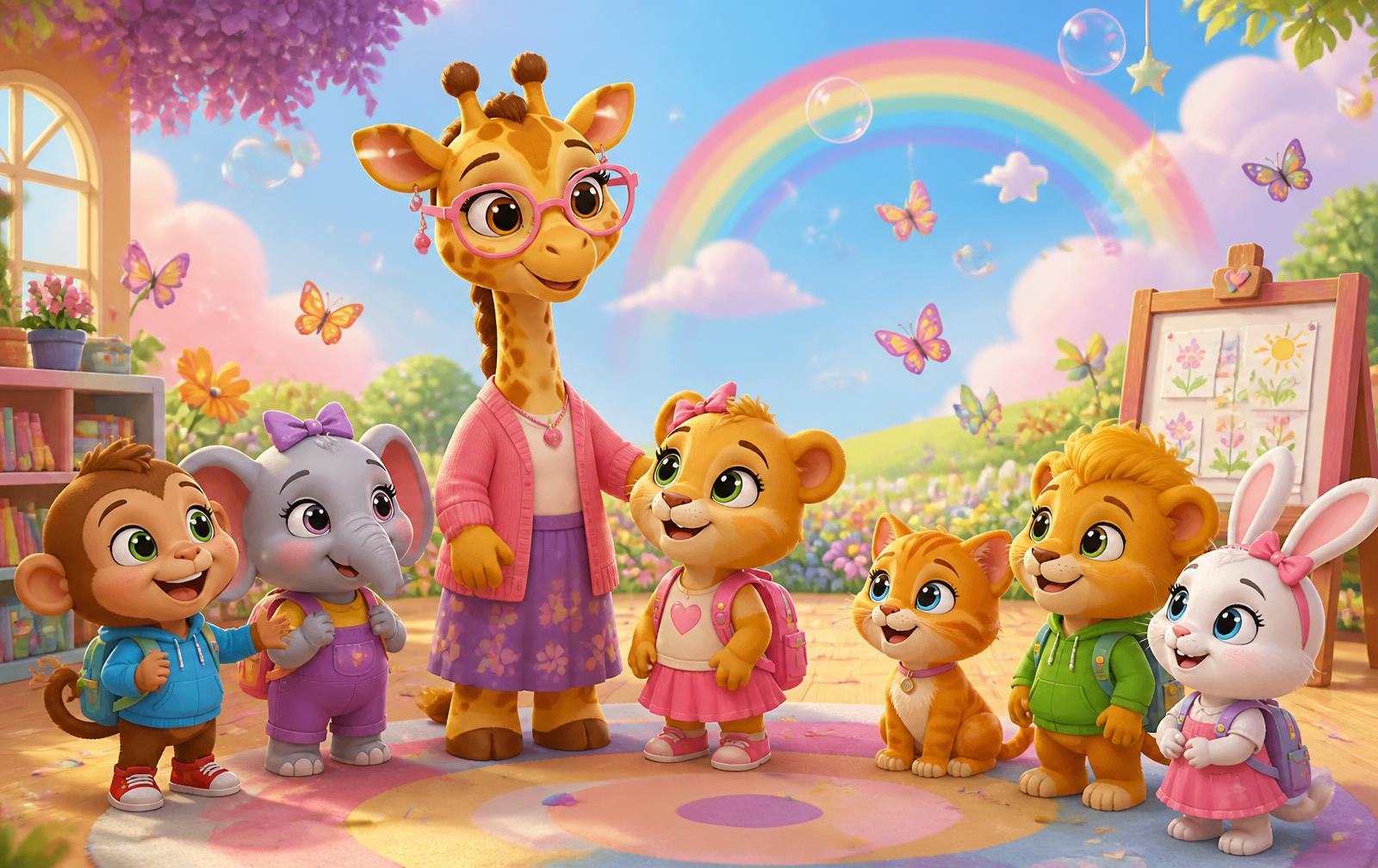 Luna la petite lionne, Mme Girafe et tous les amis de Luna Kids dans leur école arc-en-ciel — jeux éducatifs pour enfants